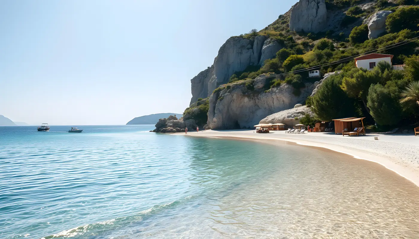 prassa beach kimolos island summer isolated with white highlights